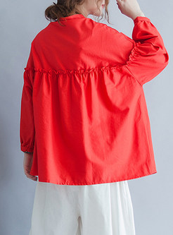 Red Splicing Long Sleeve Blouse