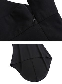 Print Tied Blouse & Black Asymmetric Hem Skirt