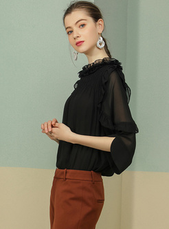 Black Flare Sleeve Perspective Blouse