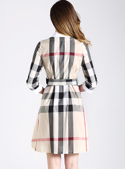 Apricot Street Grid Lapel Slim A-line Dress