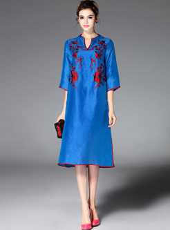 Vintage Embroidery Improved Cheongsam Shift Dress