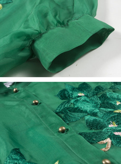 Green Embroidery Bat Sleeve Blouse