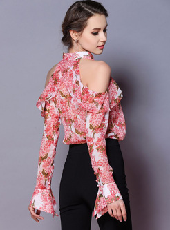 Chiffon Floral Print Off Shoulder Blouse