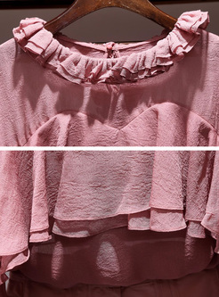 Pink Falbala Perspective Blouse & Short Pants