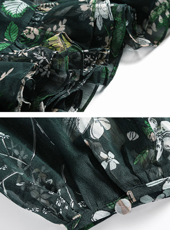 Street Floral Print Stand Collar Maxi Dress