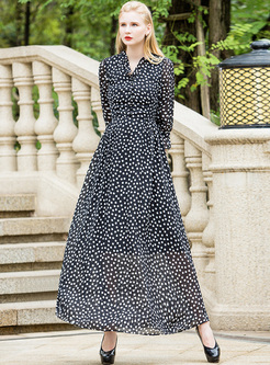 Elegant Dot Print Perspective Maxi Dress
