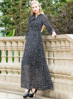 Elegant Dot Print Perspective Maxi Dress