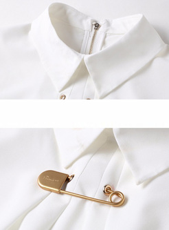 Brief White Lapel Flare Sleeve Blouse