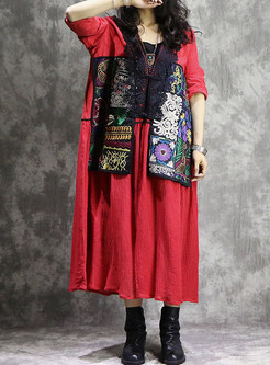 Red Ethnic Embroidered V-neck Coat