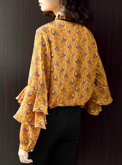 Chic Print Layered Flare Sleeve Blouse