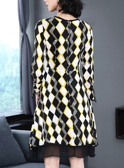 Silk Color-blocked Asymmetric Hem Skater Dress