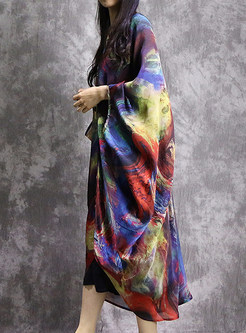 Contrast Color Batwing Sleeve Maxi Dress