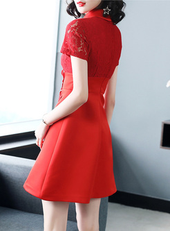 Party Lapel Stereoscopic Butterfly Skater Dress