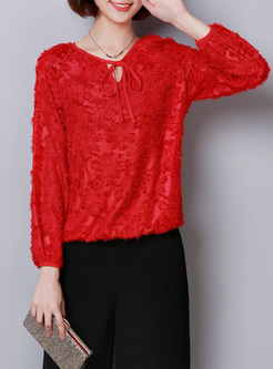 Red Loose Perspective Tied T-shirt
