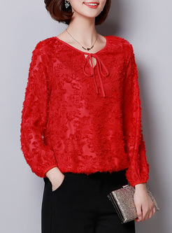 Red Loose Perspective Tied T-shirt