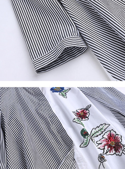 Chic Embroidery Striped Loose Blouse