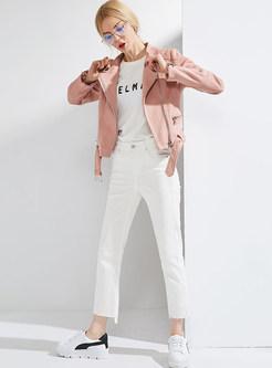 Pink Stand Collar Short Coat