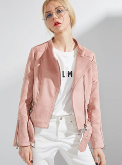 Pink Stand Collar Short Coat
