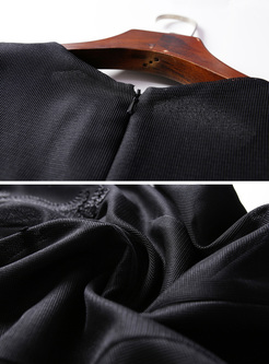 Black Elegant Embroidery A-line Dress