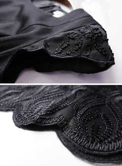 Black Elegant Embroidery A-line Dress