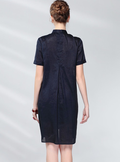Brief Embroidery Asymmetric Hem Shirt Dress