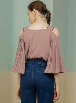 Pink Sexy Tied Off Shoulder Blouse