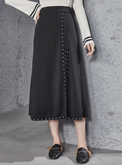 Black Buttoned High Waist Skirt