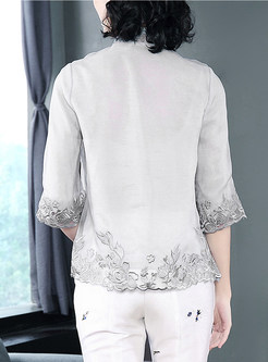 Vintage Embroidered Stand Collar Blouse