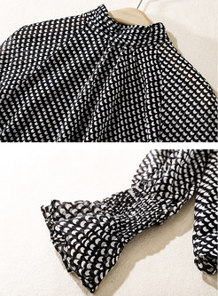 Dot Print Silk Stand Collar Blouse