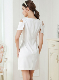 White Off Shoulder Mini A-line Dress