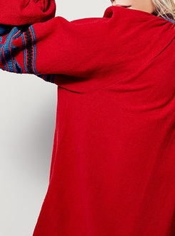 V-neck Long Sleeve Embroidered Shift Dress