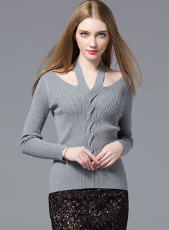 Grey Stylish Slim Knitted Sweater