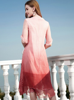 Vintage Loose Graduated Color Silk Shift Dress 