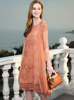 Comfortable Complex Craft Embroidered Silk Shift Dress