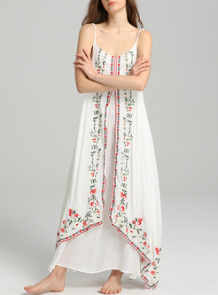 Bohemia Embroidery Asymmetric Slip Dress