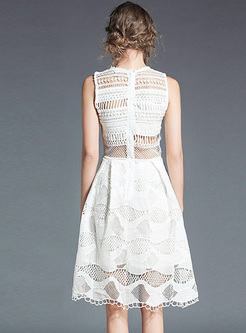 Brief Lace Sleeveless Slim A-line Dress
