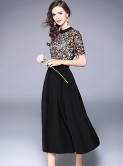 Short Sleeve High Waisted Lace A-line Dress