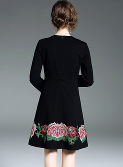 Vintage Rose Embroidery A-line Dress