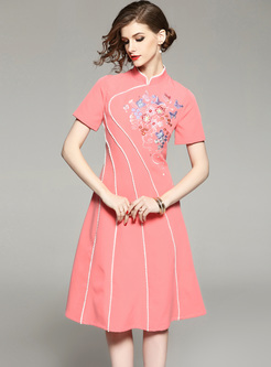 Elegant Embroidery Improved Cheongsam A-line Dress