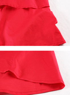 Red Asymmetric Patch Lapel Oversized Shirt Coat