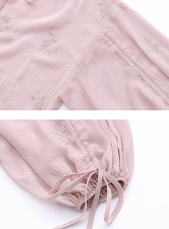 Pink Elegant Tied Puff Sleeve Blouse