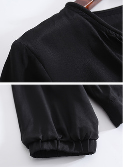 Black Brief Tied Asymmetric Pullover Blouse