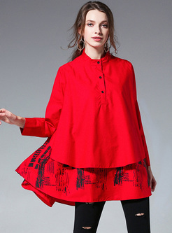 Red Handed Stand Collar Blouse