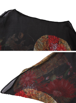 Silk Vintage Print Asymmetric Dress With Underskirt