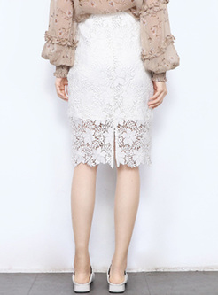 White Lace Perspective Slim Skirt
