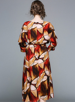 Street Color-blocked Cape-sleeve A-line Dress