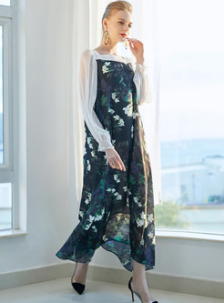 Floral Print Loose Maxi Dress With Underskirt