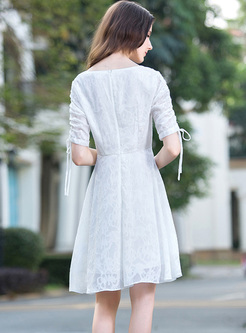 Brief White Tied V-neck A-line Dress
