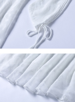 Brief White Tied V-neck A-line Dress