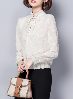 Apricot Perspective Stand Collar Blouse